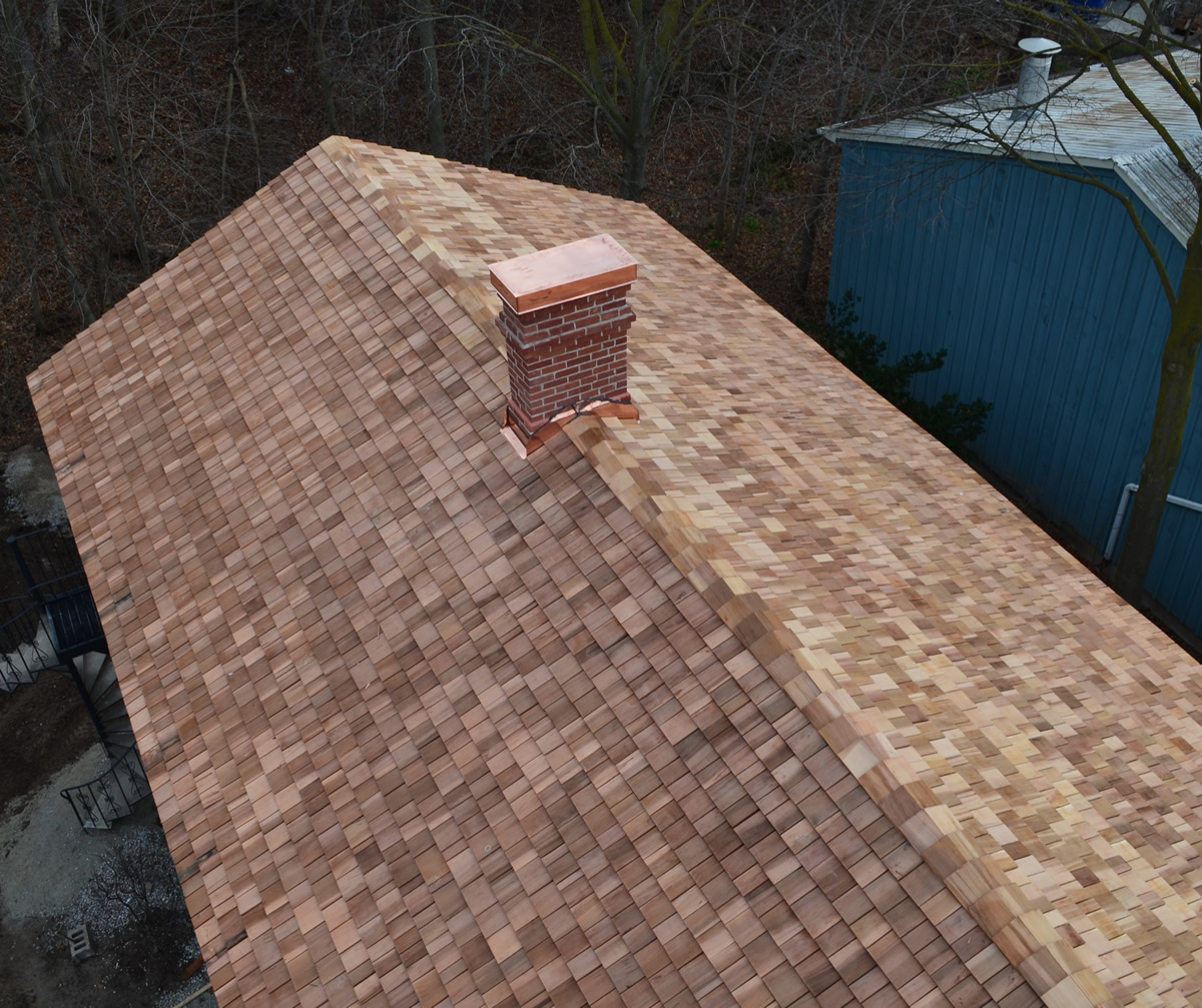 Cedar Shingle roof on a restaurant, completed by Findlay Roofing